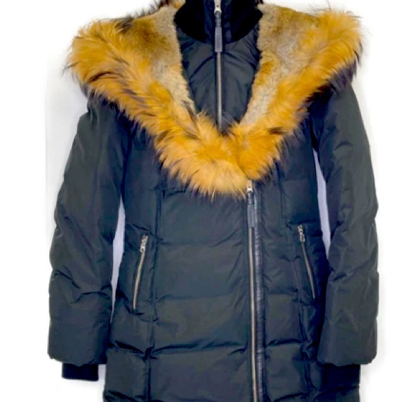 Womens Mackage Lavish Trish Black Fur Hood Trim Zip Duck Down Puffer Coat XS - Picture 5 of 9